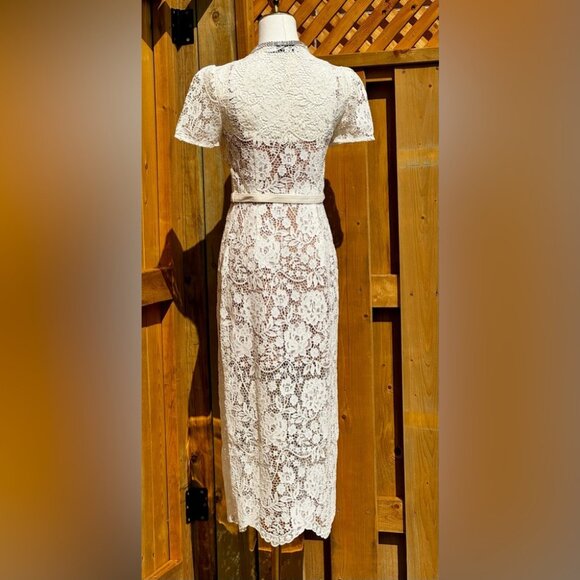🆕 SELF-PORTRAIT 🧿 BNWOT Cream Lace Diamante Bow Midi Dress, Sz US 2 / UK 6 - Picture 6 of 16